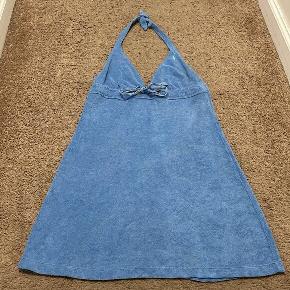 Vintage Y2K Ralph Lauren Terry Cloth Halter Dress Light Blue Size Medium - Picture 1 of 6
